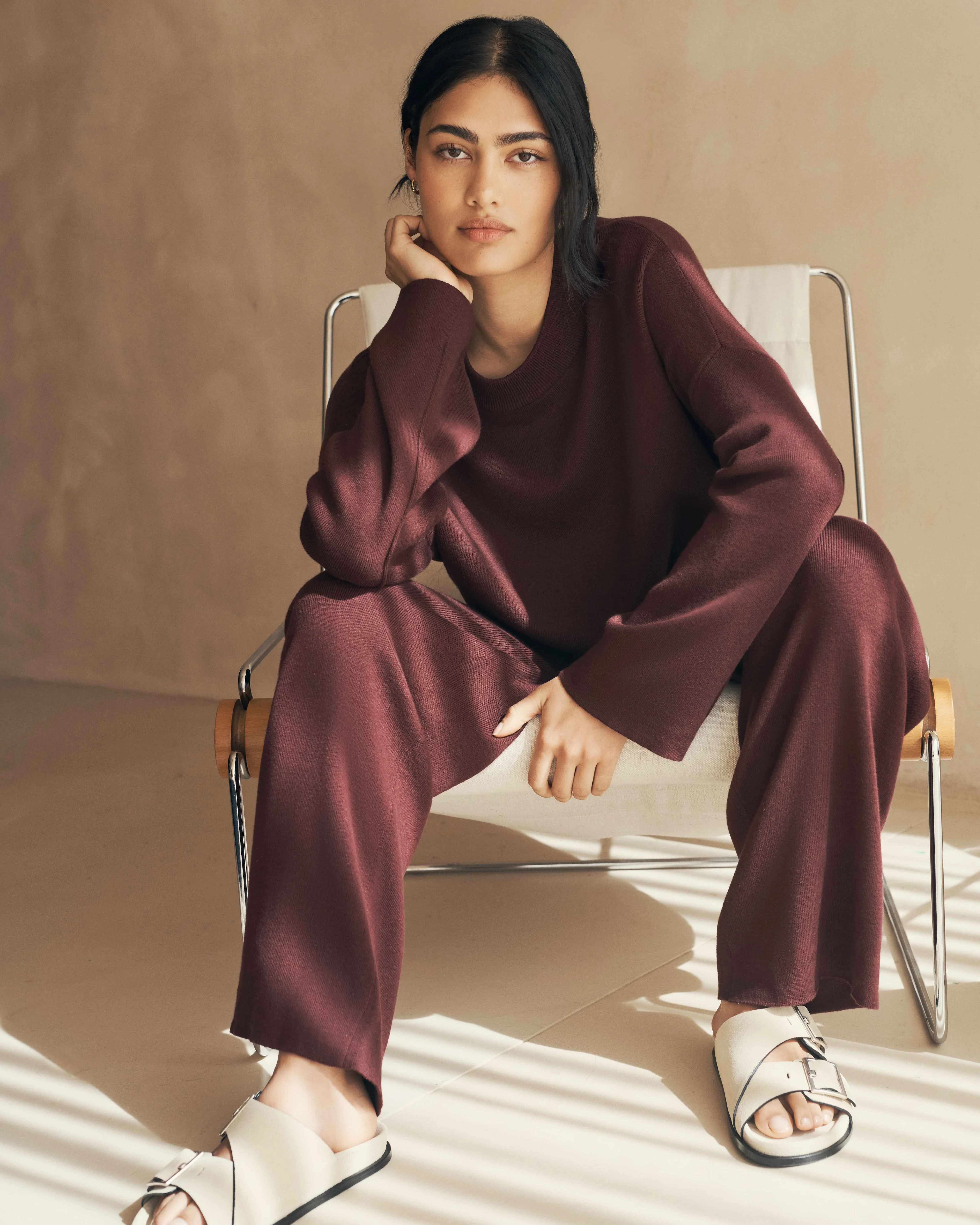 Cotton Cashmere Pant - Wine - Image 7