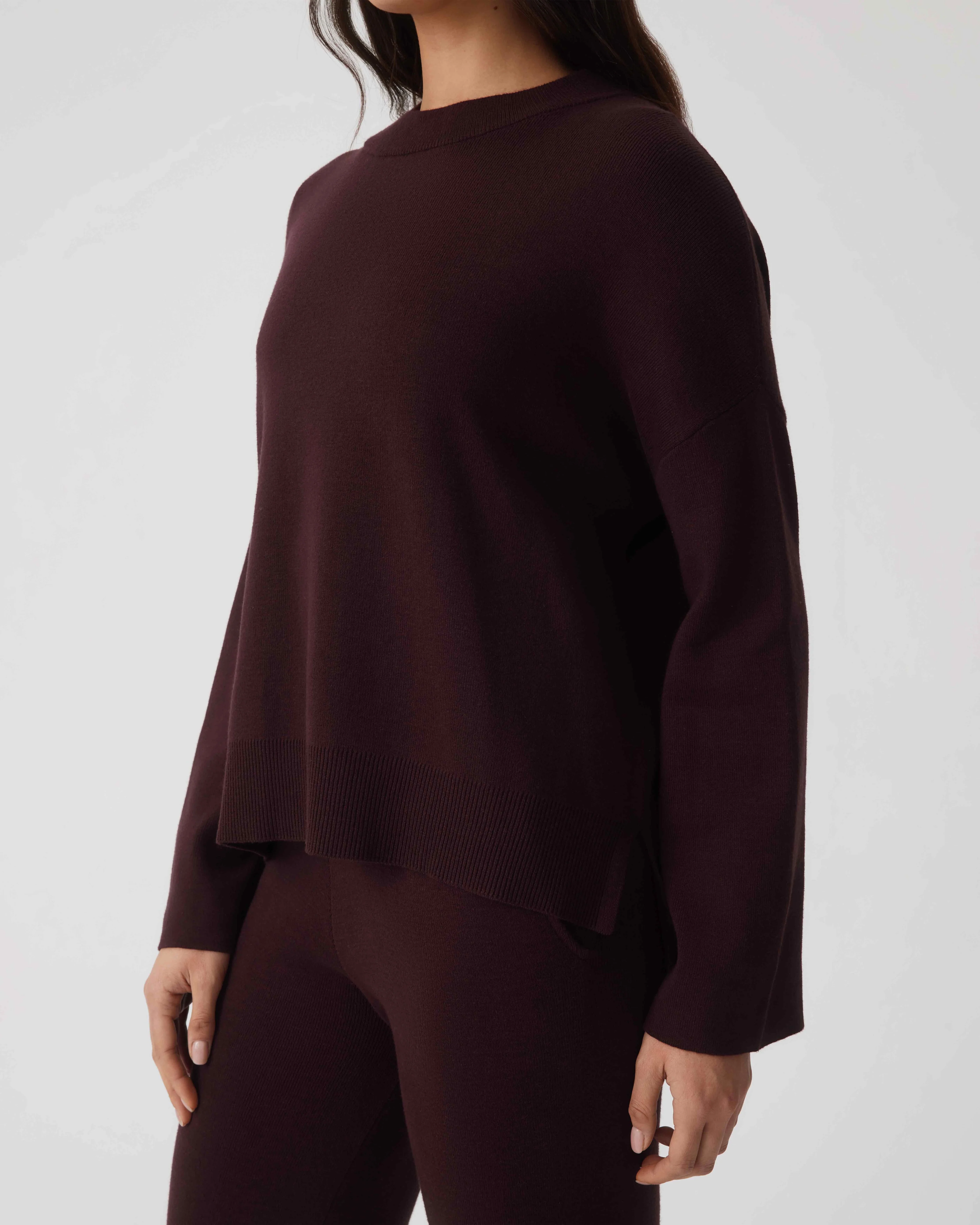 Cotton Cashmere Sweater - Wine - Image 4