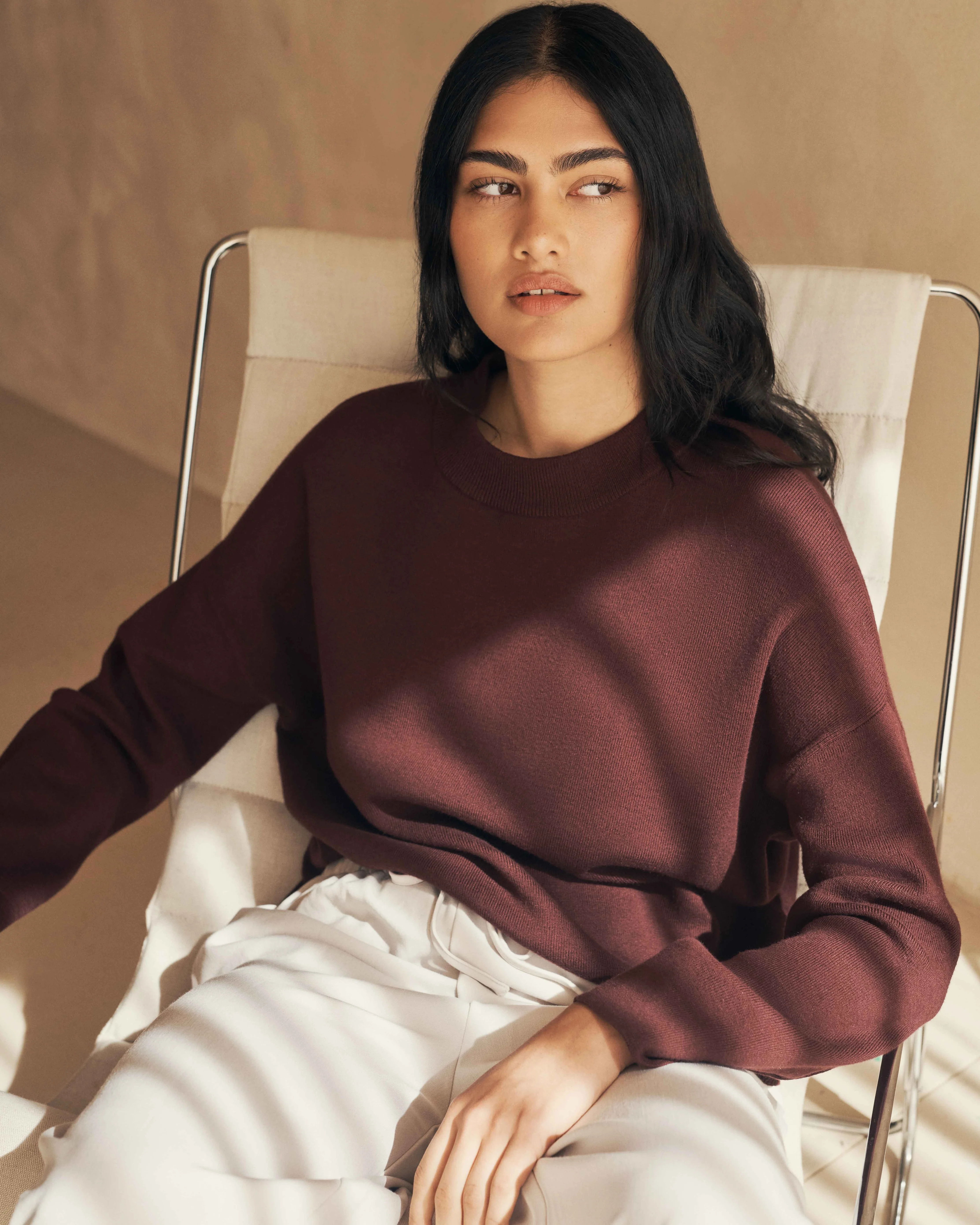 Cotton Cashmere Sweater - Wine - Image 7