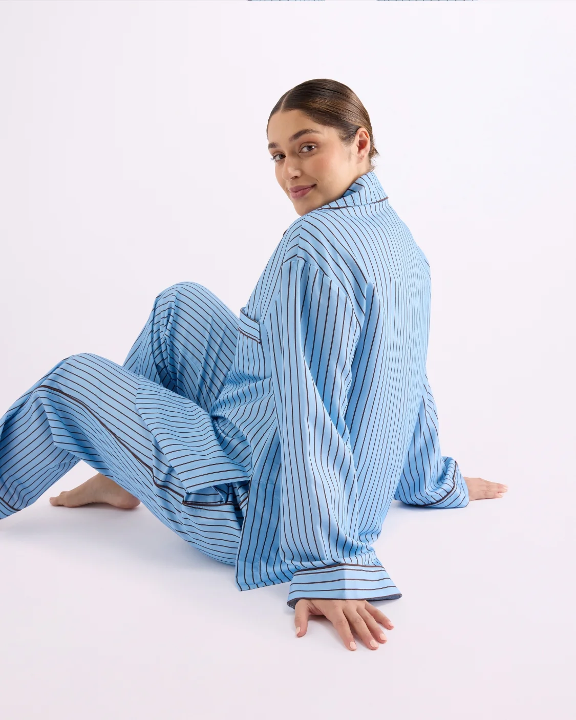 Long Sleeve Sleep Shirt - Iced Chocolate Stripes - Image 6