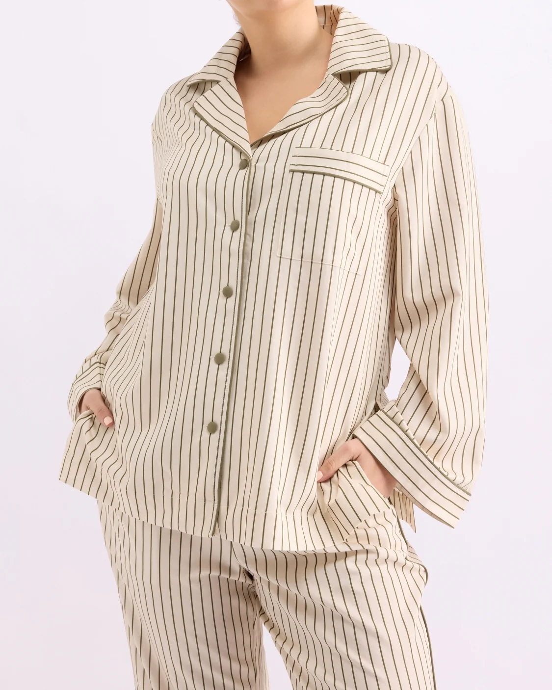 Long Sleeve Sleep Shirt - Matcha Stripes - Image 5