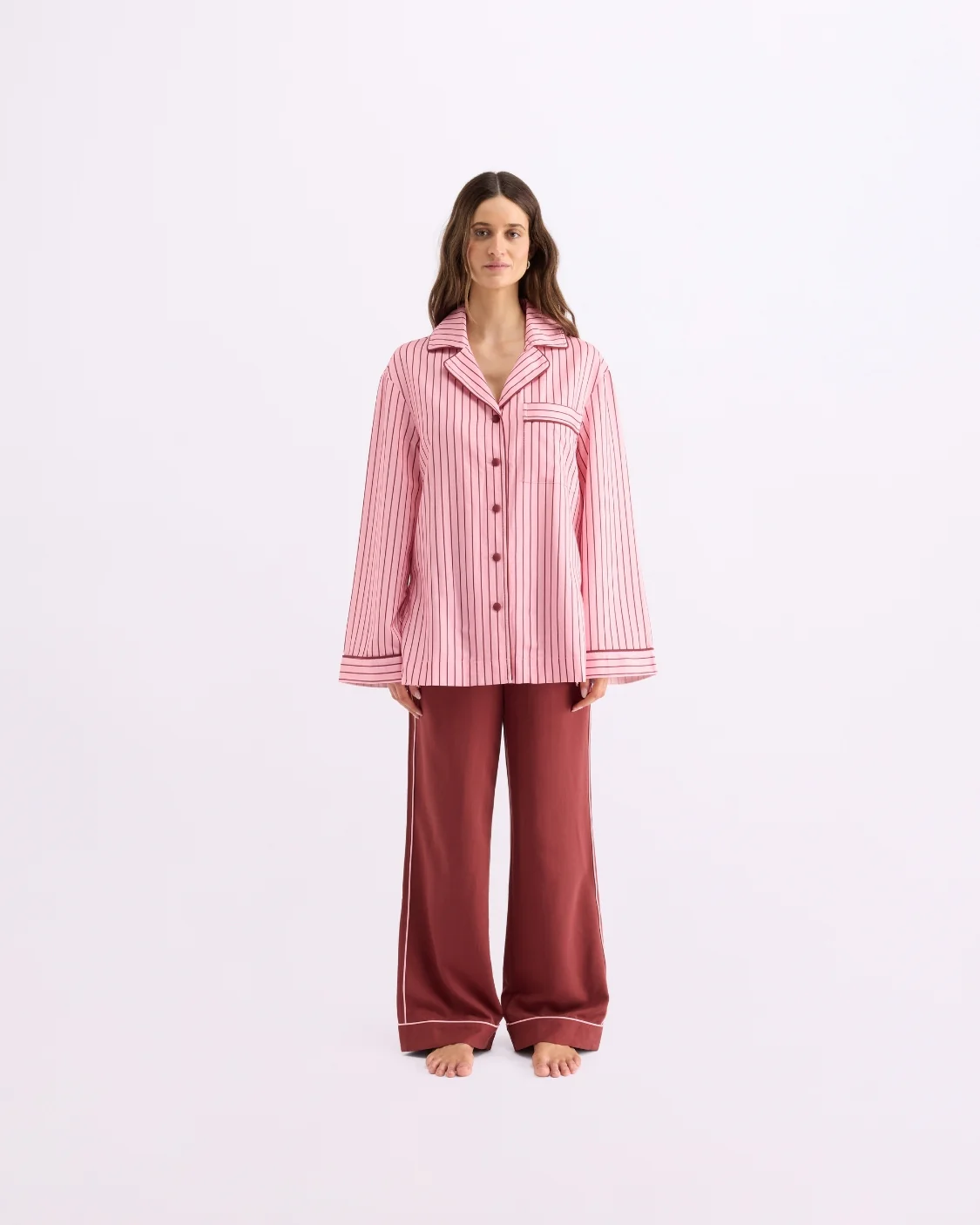 Long Sleeve Sleep Shirt - Rocky Road Stripes - Image 5