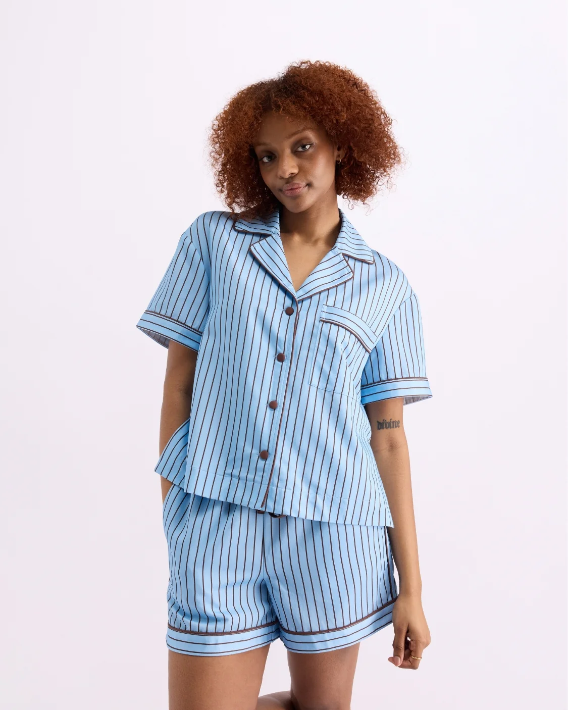 Short Sleeve Sleep Shirt - Iced Chocolate Stripes - Image 5