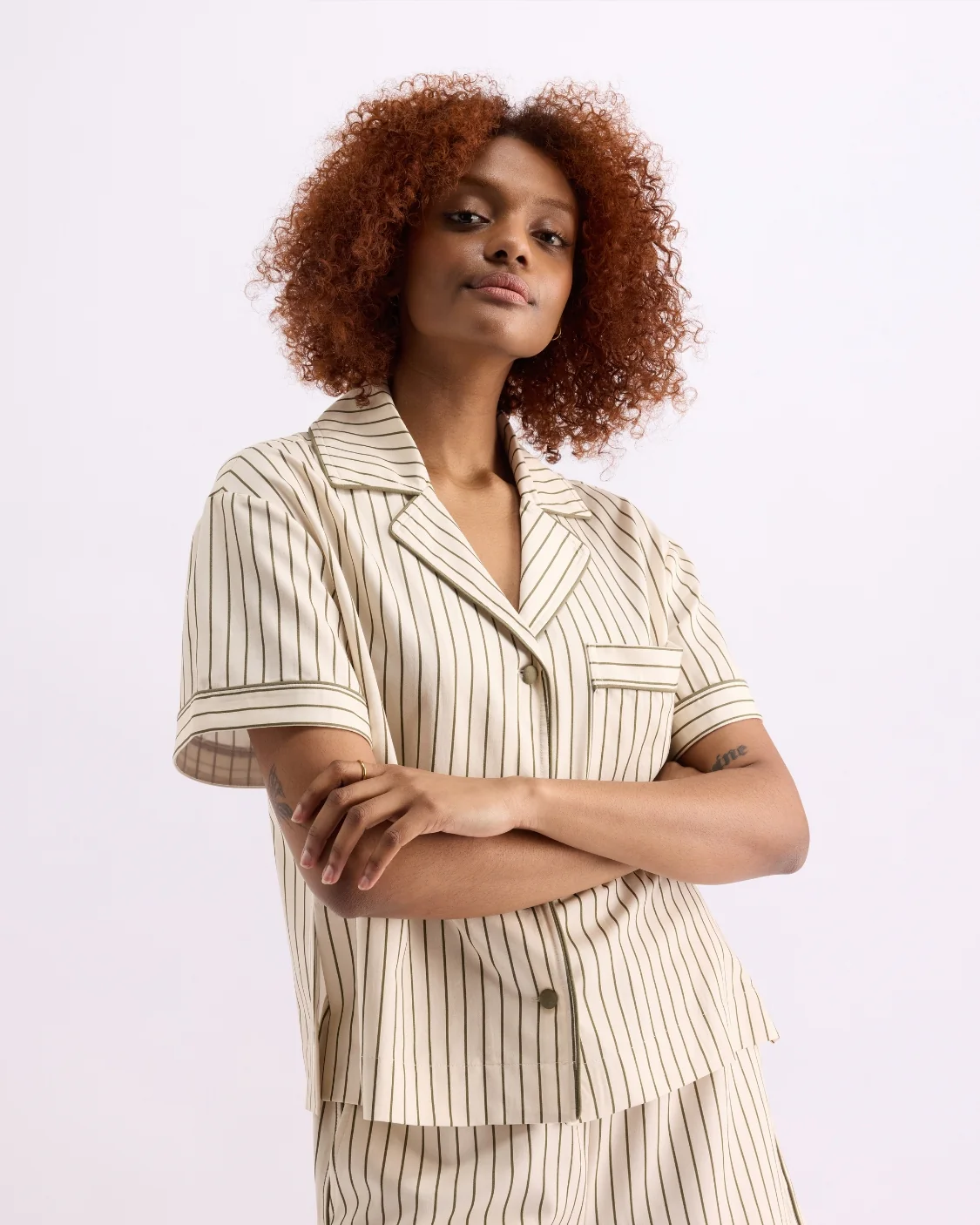 Short Sleeve Sleep Shirt - Matcha Stripes - Image 6